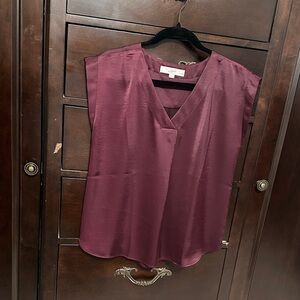 LOFT Satin V-Neck Sleeveless Top - Plum Wine